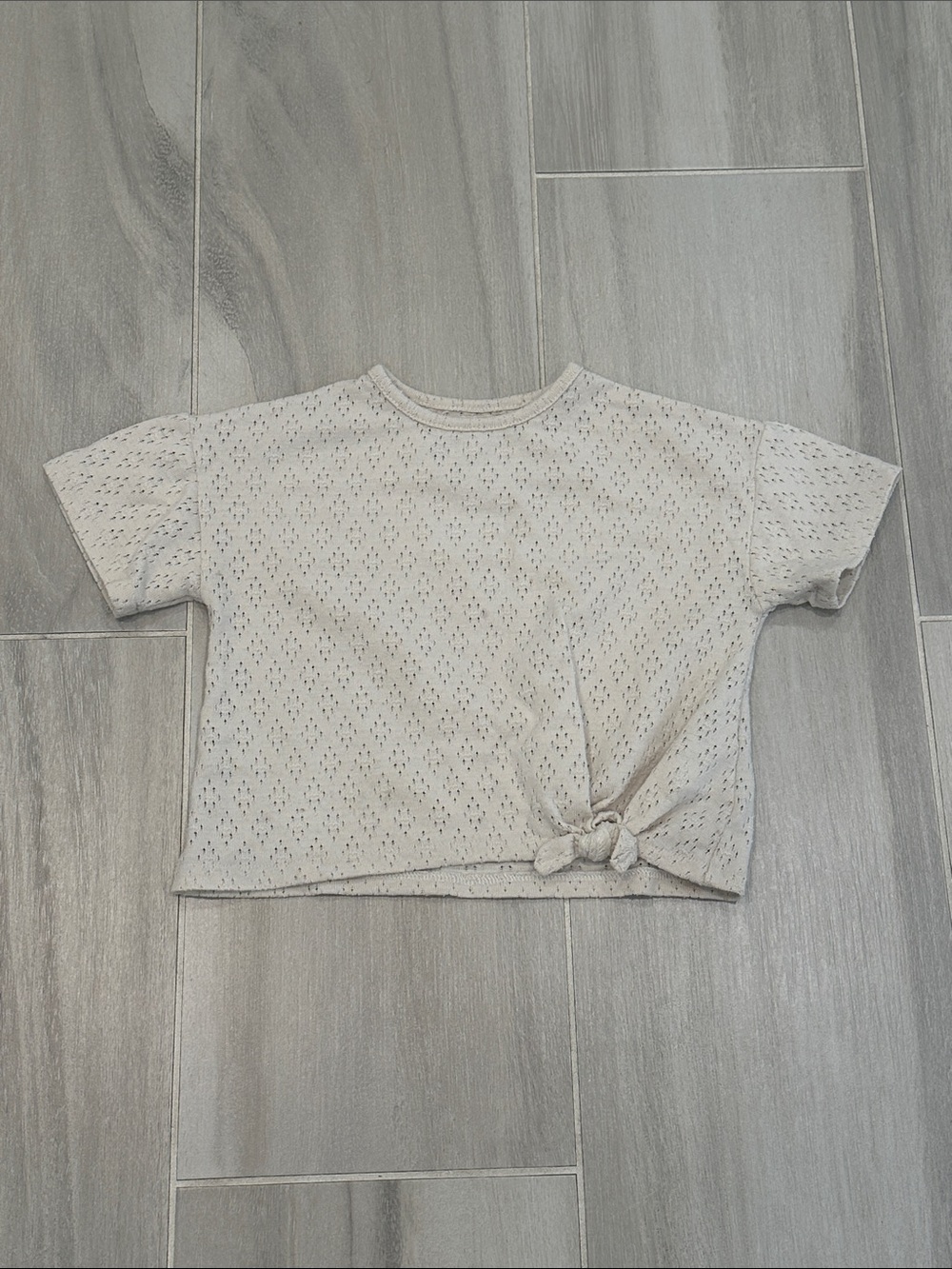 Zara 4T Girls' Cream Eyelet Knot-Front Short Sleeve Tee